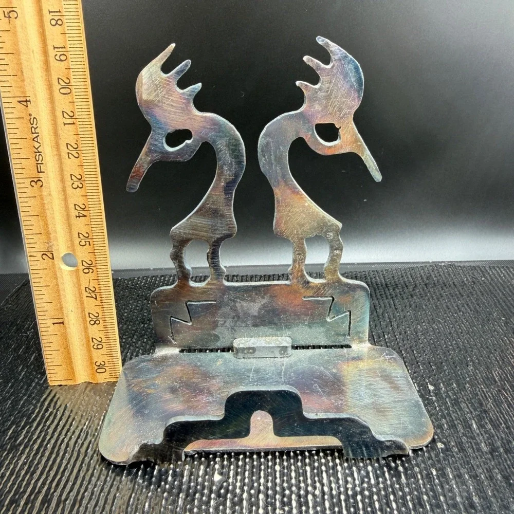 Iridescent Metal Kokopelli Business Card Holder Southwestern Desk Decor HandMade